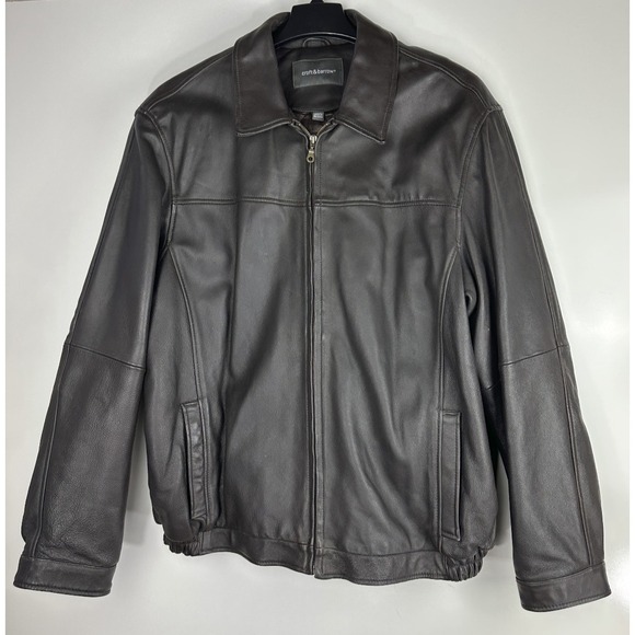 Croft & Barrow Brown 100% Leather Jacket Full Zip Front Lined Men's XLT XL Tall - Picture 2 of 15